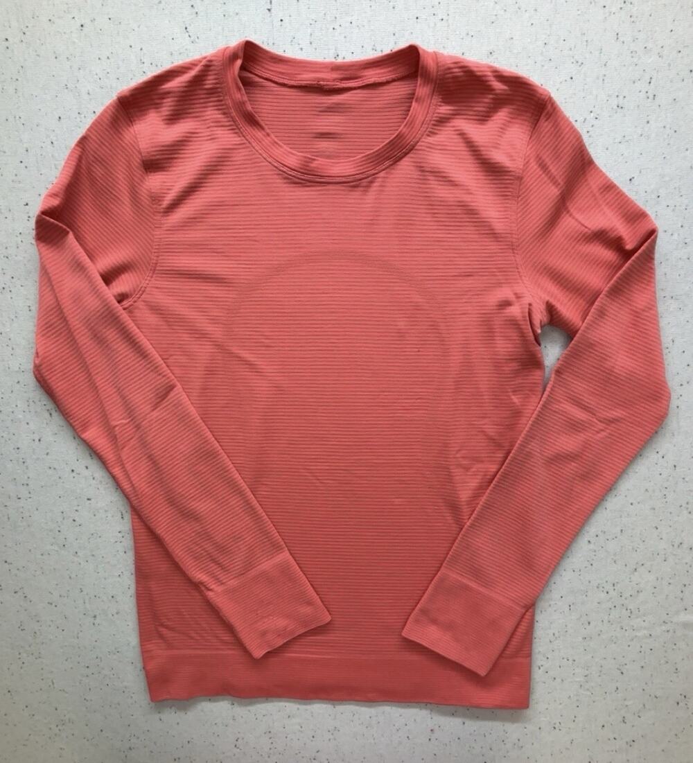 Lululemon Swiftly Tech Long Sleeve Crew Coral Orange Coral/Pink Knit Top Size 4